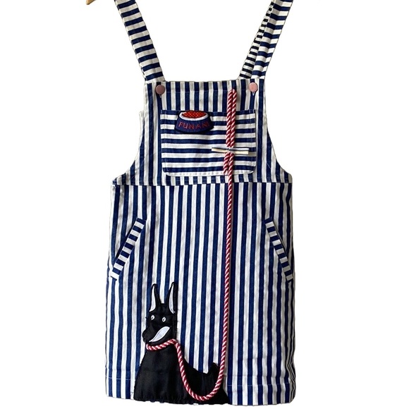 Kikot Prorsum Blue and White Striped Overalls with Dog - Picture 1 of 14